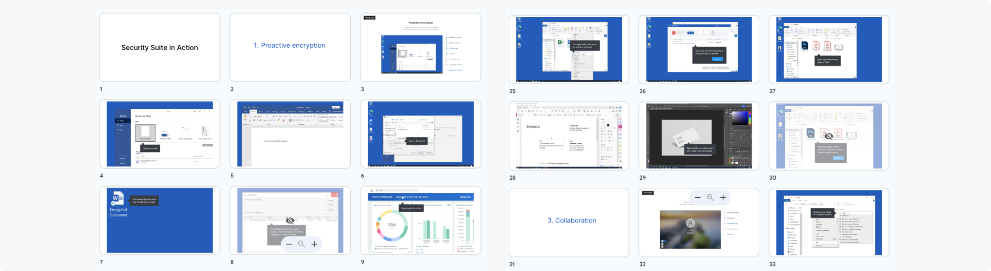 Recorded product workflows edited into short, focused segments