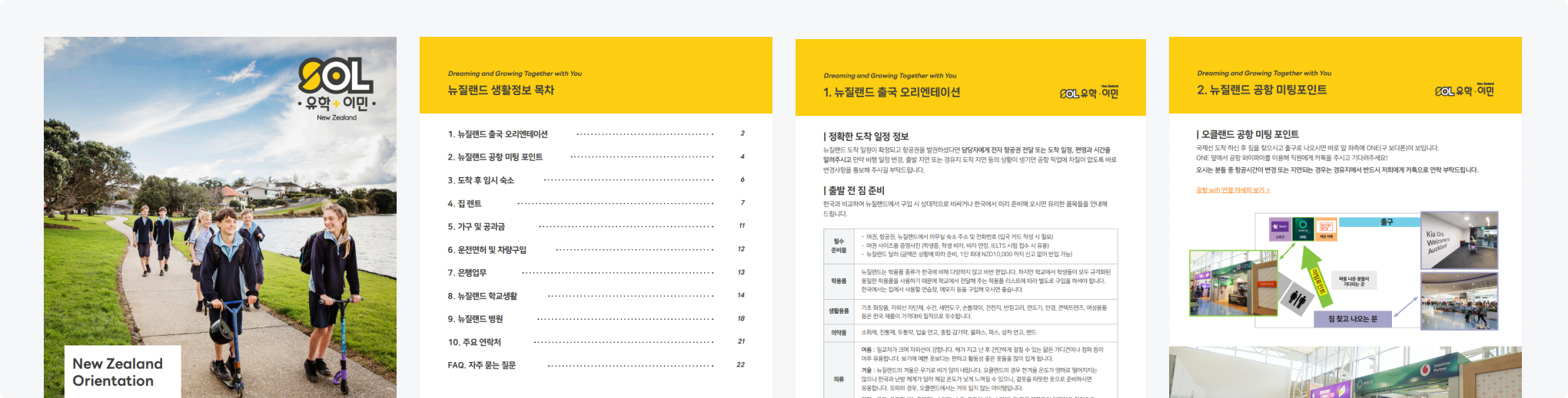 The previous orientation and FAQ content, delivered as long static PDF documents with a table of contents and dense pages.