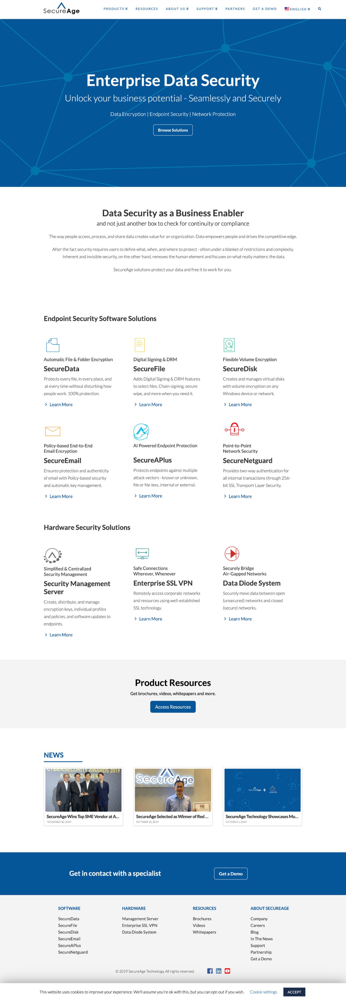 The old SecureAge homepage before the redesign — full page